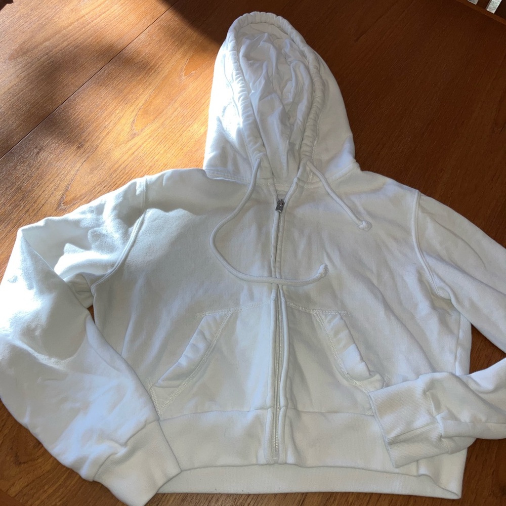 Hollister white crop feel good Zip-Up Hoodie